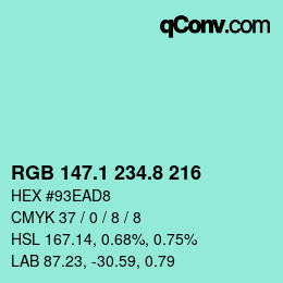 Color code: RGB 147.1 234.8 216 | qconv.com