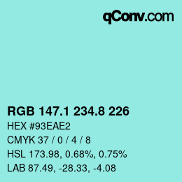 Color code: RGB 147.1 234.8 226 | qconv.com