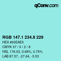 Color code: RGB 147.1 234.8 229 | qconv.com