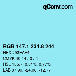 Color code: RGB 147.1 234.8 244 | qconv.com