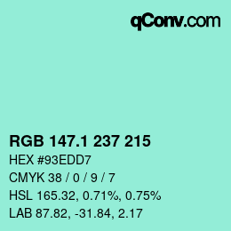 カラーコード: RGB 147.1 237 215 | qconv.com