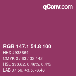 カラーコード: RGB 147.1 54.8 100 | qconv.com