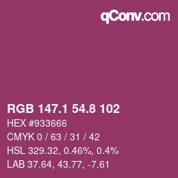 カラーコード: RGB 147.1 54.8 102 | qconv.com
