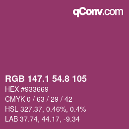 カラーコード: RGB 147.1 54.8 105 | qconv.com