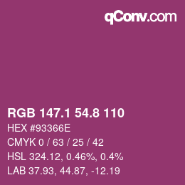 カラーコード: RGB 147.1 54.8 110 | qconv.com