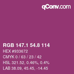 カラーコード: RGB 147.1 54.8 114 | qconv.com