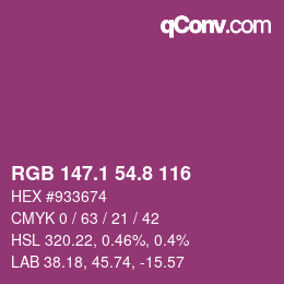 カラーコード: RGB 147.1 54.8 116 | qconv.com