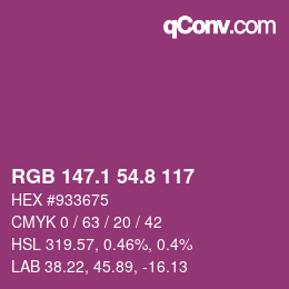 カラーコード: RGB 147.1 54.8 117 | qconv.com