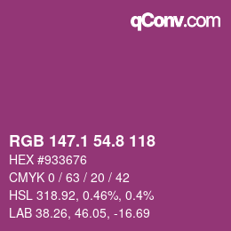 カラーコード: RGB 147.1 54.8 118 | qconv.com