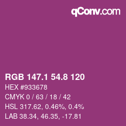 カラーコード: RGB 147.1 54.8 120 | qconv.com