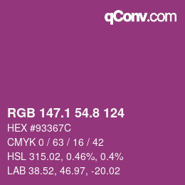 カラーコード: RGB 147.1 54.8 124 | qconv.com