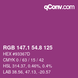 カラーコード: RGB 147.1 54.8 125 | qconv.com