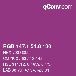 カラーコード: RGB 147.1 54.8 130 | qconv.com