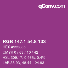 カラーコード: RGB 147.1 54.8 133 | qconv.com
