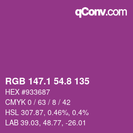 カラーコード: RGB 147.1 54.8 135 | qconv.com