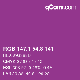 カラーコード: RGB 147.1 54.8 141 | qconv.com