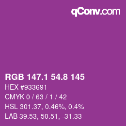 カラーコード: RGB 147.1 54.8 145 | qconv.com