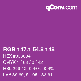 カラーコード: RGB 147.1 54.8 148 | qconv.com