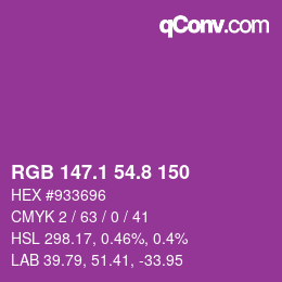 カラーコード: RGB 147.1 54.8 150 | qconv.com