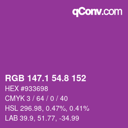 カラーコード: RGB 147.1 54.8 152 | qconv.com
