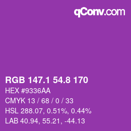 カラーコード: RGB 147.1 54.8 170 | qconv.com