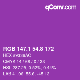 カラーコード: RGB 147.1 54.8 172 | qconv.com