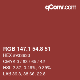 カラーコード: RGB 147.1 54.8 51 | qconv.com