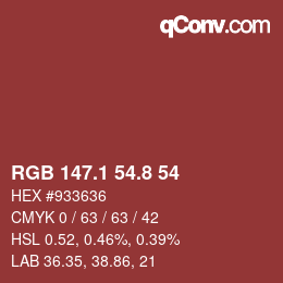 カラーコード: RGB 147.1 54.8 54 | qconv.com