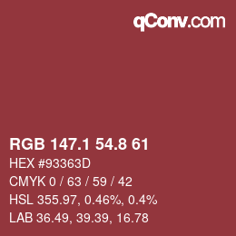 カラーコード: RGB 147.1 54.8 61 | qconv.com