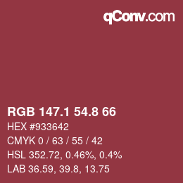 カラーコード: RGB 147.1 54.8 66 | qconv.com
