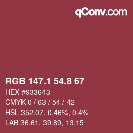 Color code: RGB 147.1 54.8 67 | qconv.com