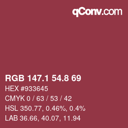 カラーコード: RGB 147.1 54.8 69 | qconv.com