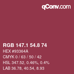 カラーコード: RGB 147.1 54.8 74 | qconv.com