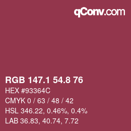 カラーコード: RGB 147.1 54.8 76 | qconv.com