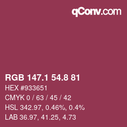 カラーコード: RGB 147.1 54.8 81 | qconv.com