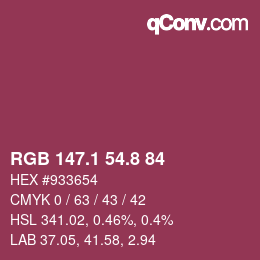 カラーコード: RGB 147.1 54.8 84 | qconv.com