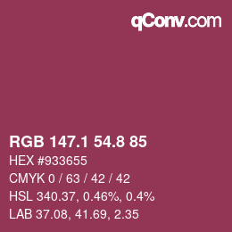 カラーコード: RGB 147.1 54.8 85 | qconv.com