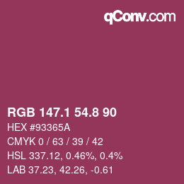 カラーコード: RGB 147.1 54.8 90 | qconv.com