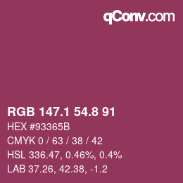 カラーコード: RGB 147.1 54.8 91 | qconv.com