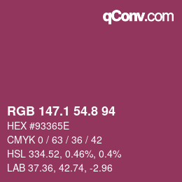 カラーコード: RGB 147.1 54.8 94 | qconv.com