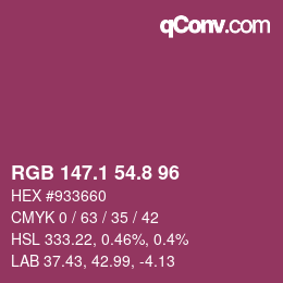 カラーコード: RGB 147.1 54.8 96 | qconv.com