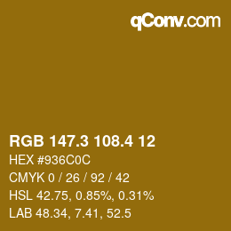 カラーコード: RGB 147.3 108.4 12 | qconv.com
