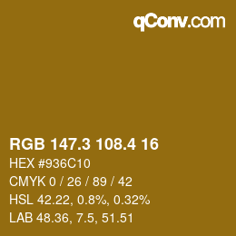 カラーコード: RGB 147.3 108.4 16 | qconv.com