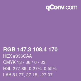 カラーコード: RGB 147.3 108.4 170 | qconv.com