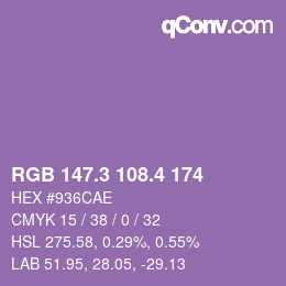 カラーコード: RGB 147.3 108.4 174 | qconv.com
