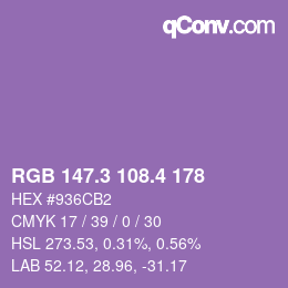 カラーコード: RGB 147.3 108.4 178 | qconv.com