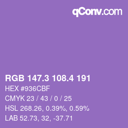 カラーコード: RGB 147.3 108.4 191 | qconv.com