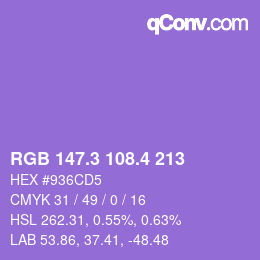 カラーコード: RGB 147.3 108.4 213 | qconv.com