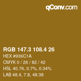 カラーコード: RGB 147.3 108.4 26 | qconv.com