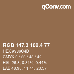 カラーコード: RGB 147.3 108.4 77 | qconv.com